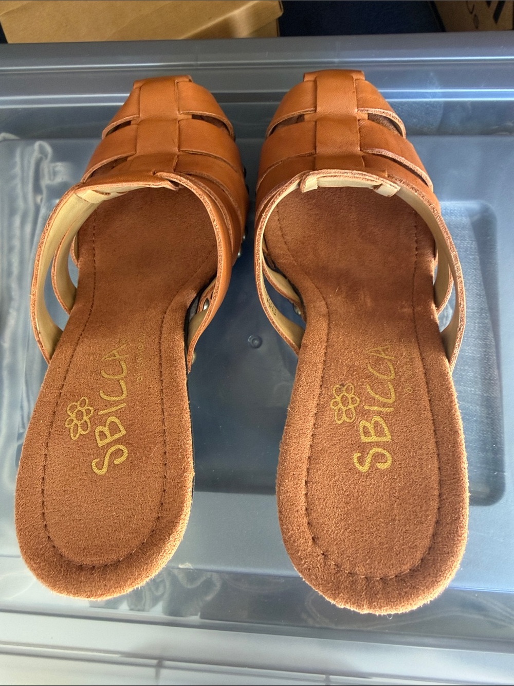 Sbicca of California Leather Woven High Heel Slide Sandals Size 6M - Picture 5 of 8